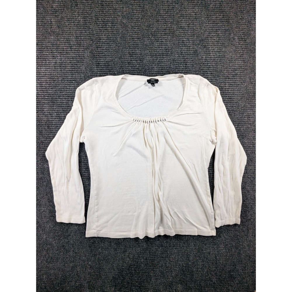 Talbots Top Womens XLP Ivory Pima Cotton Long Sleeve Pleated Front Scoop Neck